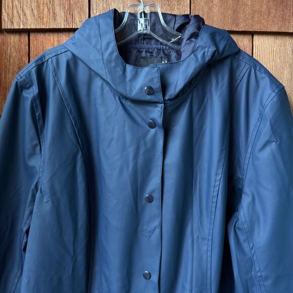 ASOS Curve Navy Coated Snap Front Hooded Raincoat in Women's 16 - Picture 2 of 12